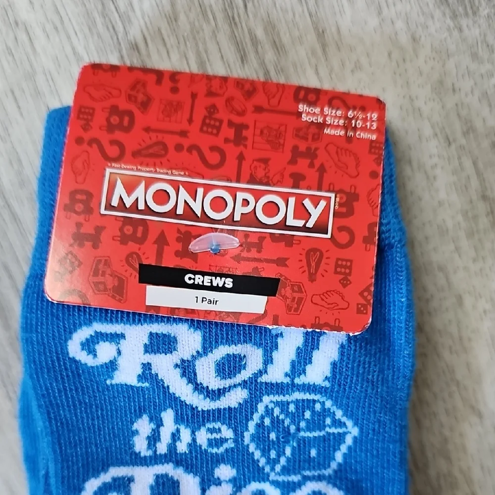 Monopoly Kid's Blue Crew Socks NWT Shoe size 6.5-12